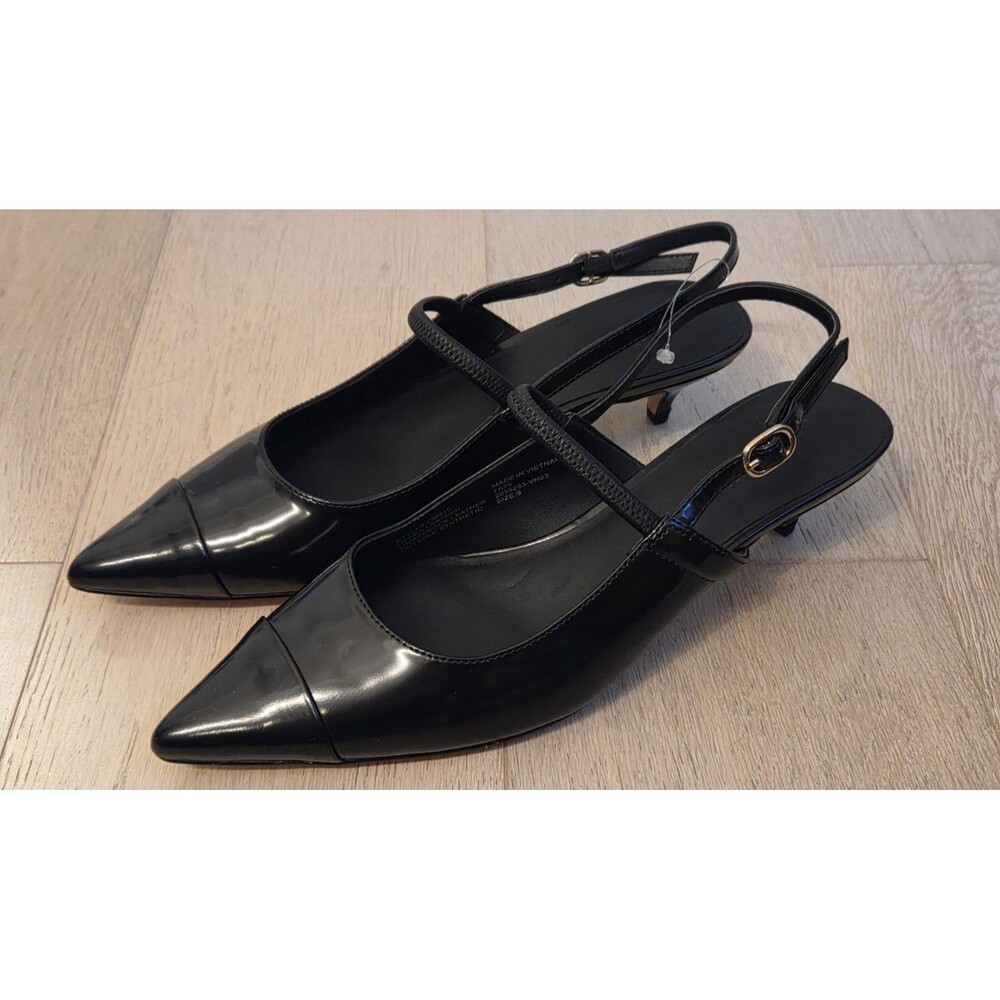 NWOT J.Crew Robin Mary Jane Kitten Heels Black Spazzolato Leather Slingback Sz 9